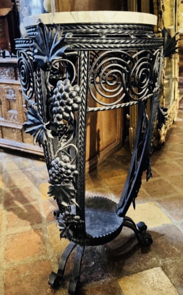Art Nouveau Wrought-iron Pedestal Table With Vine Decoration, Circa 1900-photo-2