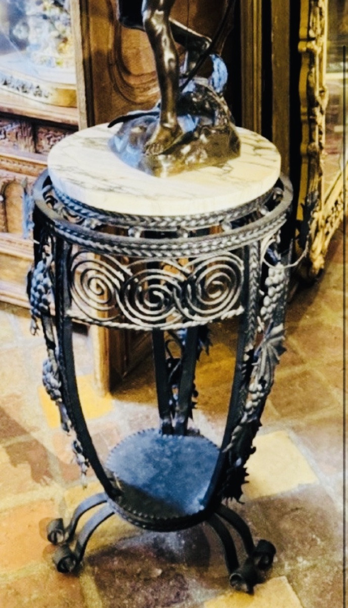 Art Nouveau Wrought-iron Pedestal Table With Vine Decoration, Circa 1900-photo-4