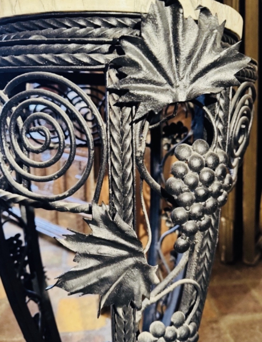 Art Nouveau Wrought-iron Pedestal Table With Vine Decoration, Circa 1900-photo-4