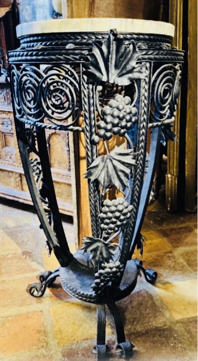 Art Nouveau Wrought-iron Pedestal Table With Vine Decoration, Circa 1900-photo-5