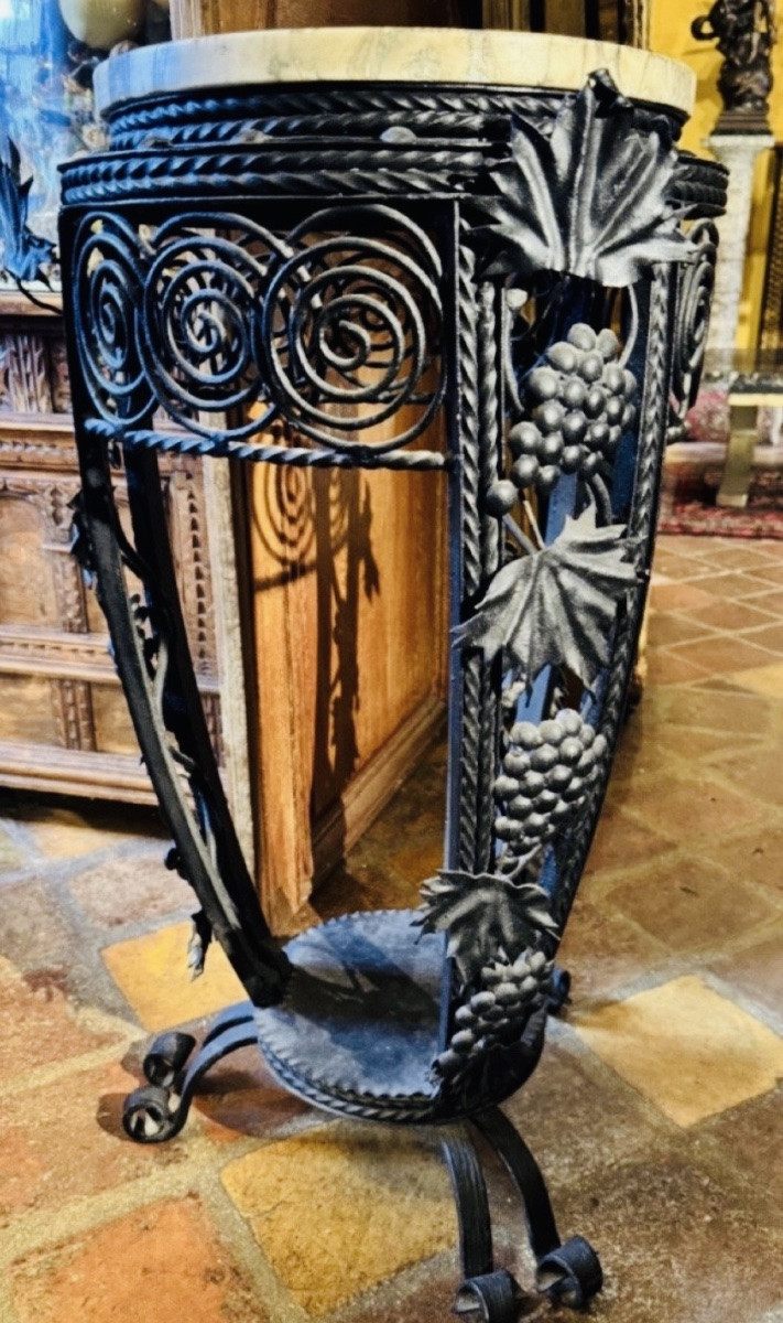 Art Nouveau Wrought-iron Pedestal Table With Vine Decoration, Circa 1900-photo-6