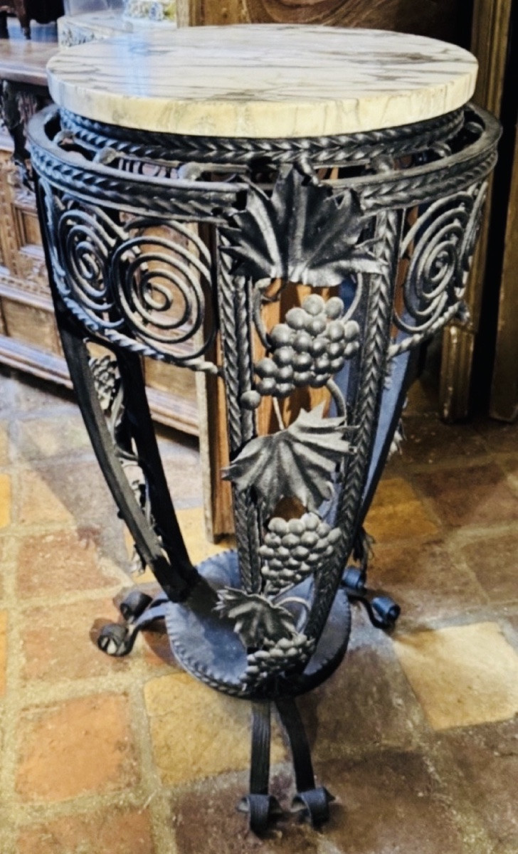 Art Nouveau Wrought-iron Pedestal Table With Vine Decoration, Circa 1900-photo-8