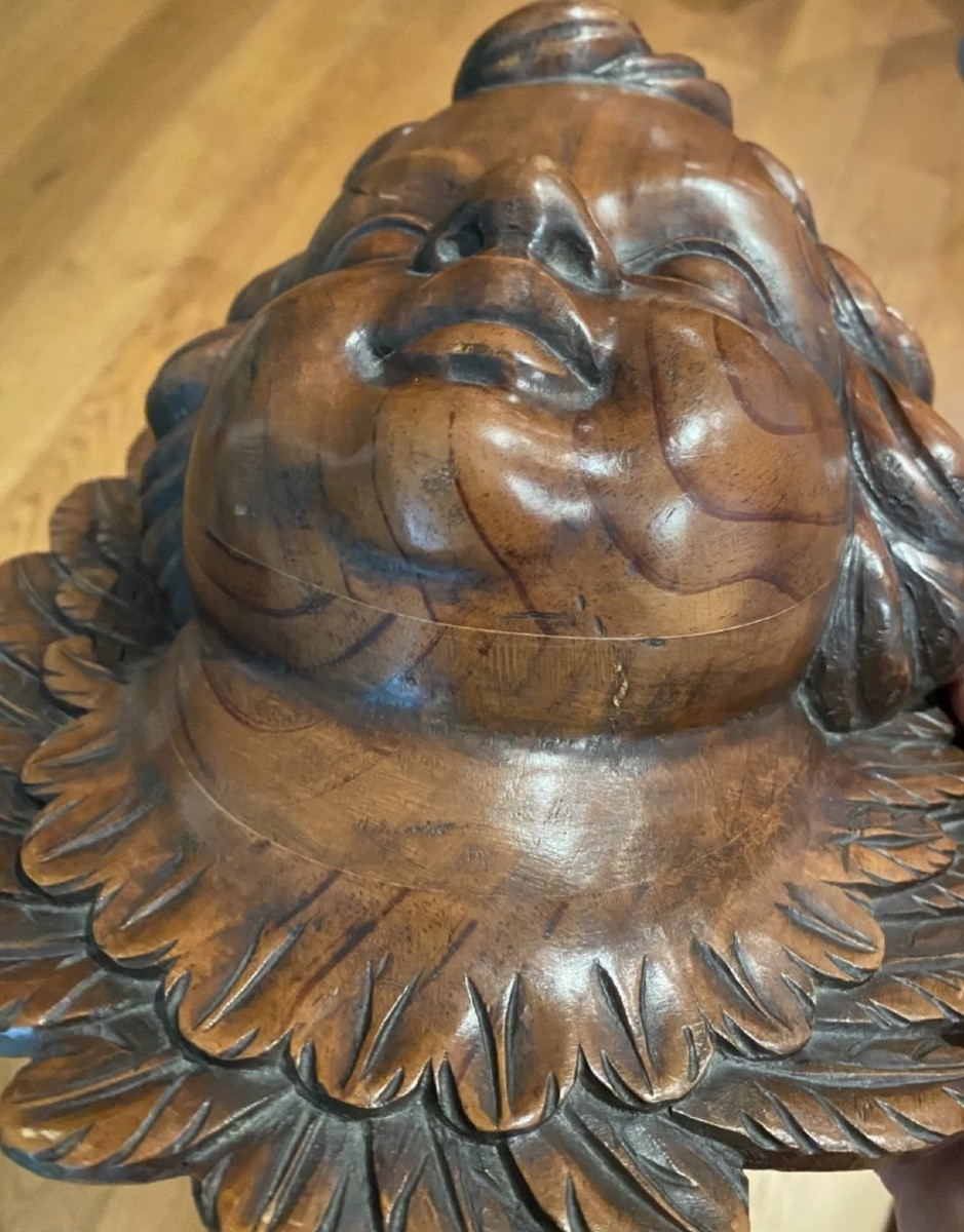 Large Cherub Angel Head In Carved Wood-photo-5