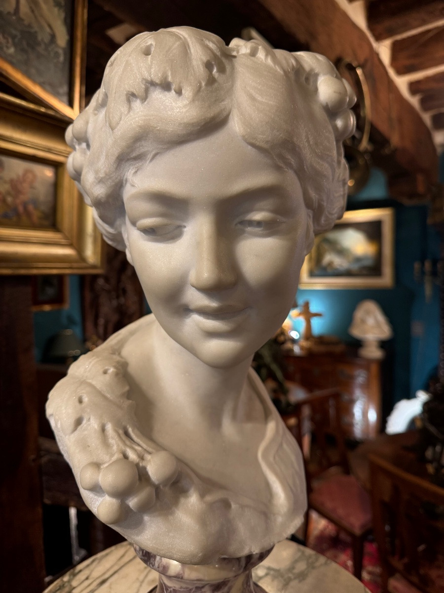 Buste de Ménade (Bacchante) en marbre de Carrare signé F. Lovino - fin XIXe siècle-photo-4