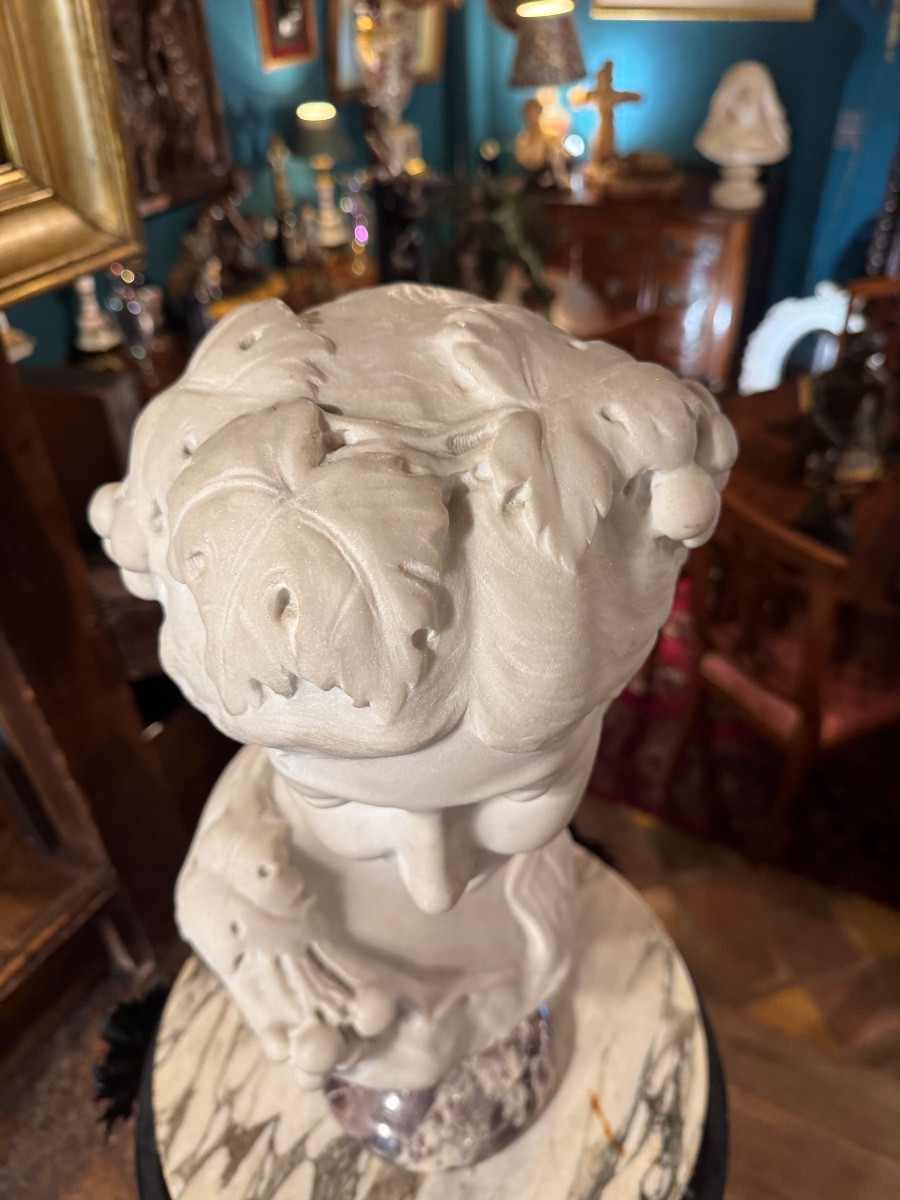 Buste de Ménade (Bacchante) en marbre de Carrare signé F. Lovino - fin XIXe siècle-photo-3