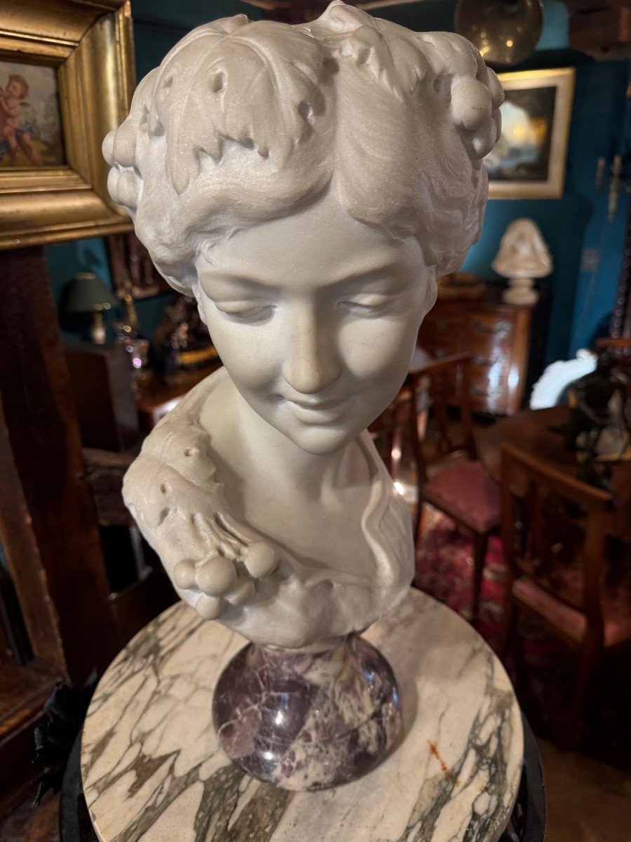 Buste de Ménade (Bacchante) en marbre de Carrare signé F. Lovino - fin XIXe siècle-photo-4