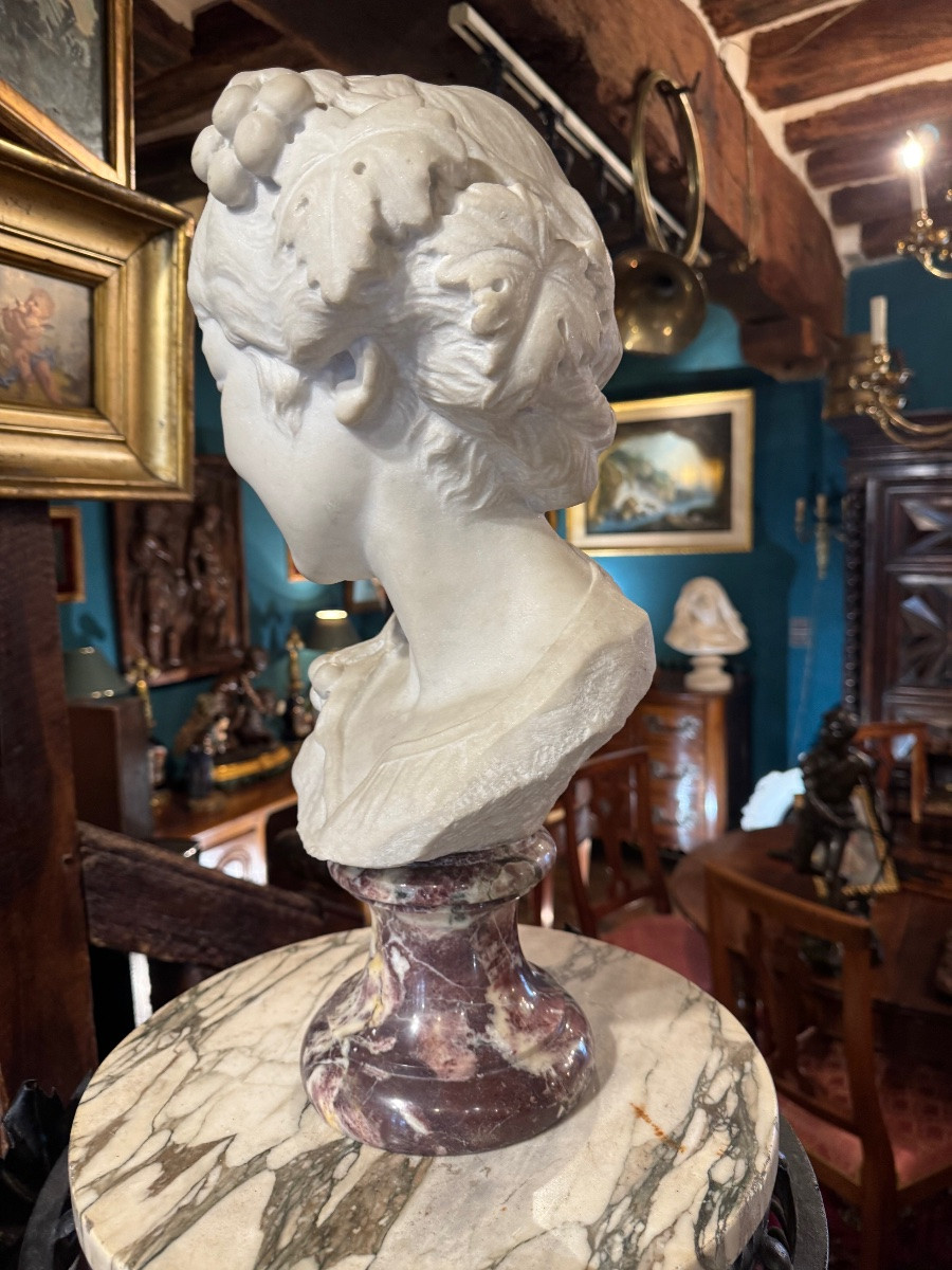 Buste de Ménade (Bacchante) en marbre de Carrare signé F. Lovino - fin XIXe siècle-photo-5