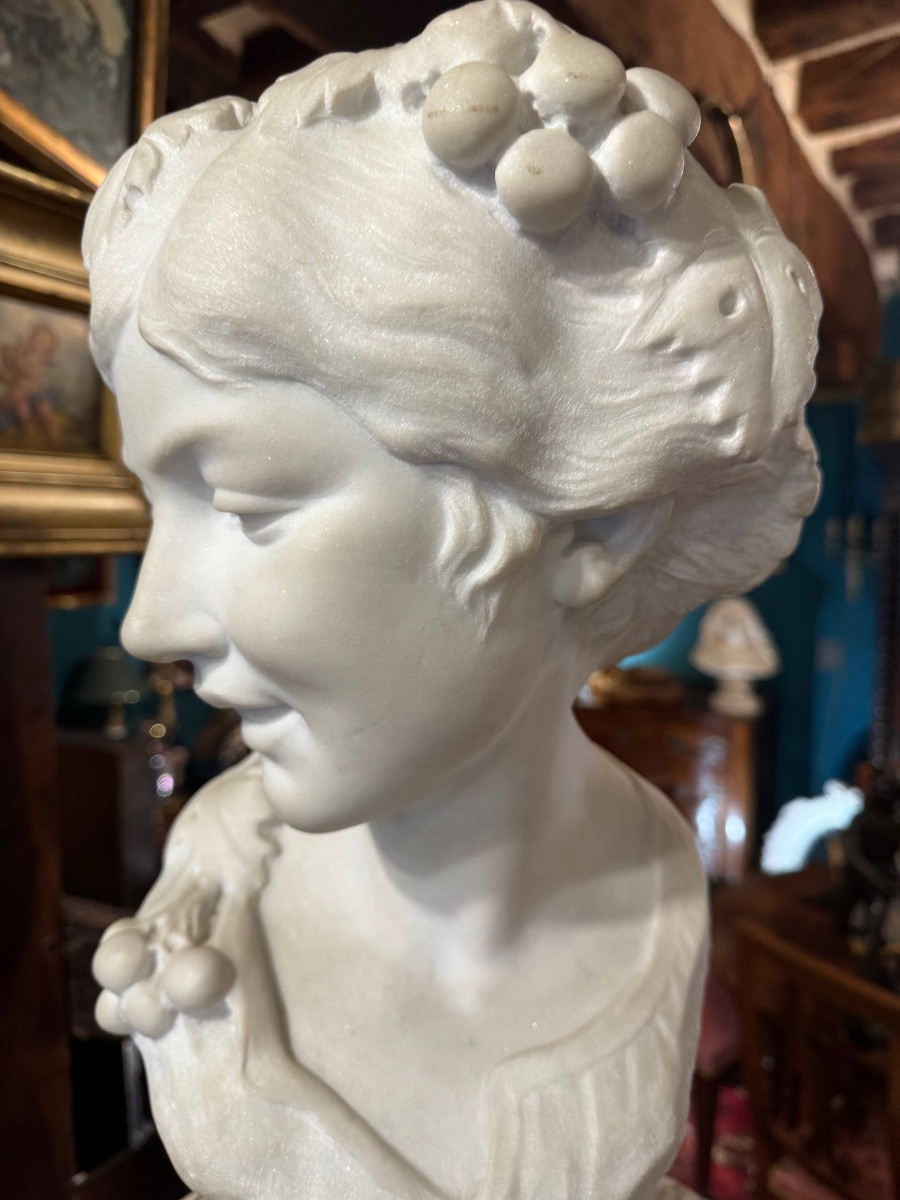 Buste de Ménade (Bacchante) en marbre de Carrare signé F. Lovino - fin XIXe siècle-photo-6