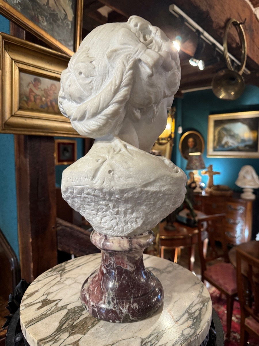 Buste de Ménade (Bacchante) en marbre de Carrare signé F. Lovino - fin XIXe siècle-photo-8