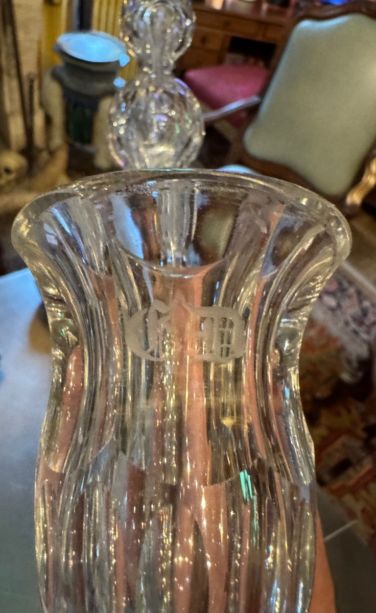 Large Pipe In Blown, Moulded And Cut Bohemian Crystal - 19th Century - 46 Cm-photo-1
