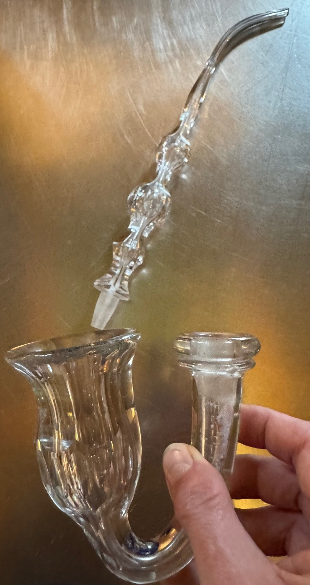 Large Pipe In Blown, Moulded And Cut Bohemian Crystal - 19th Century - 46 Cm-photo-3