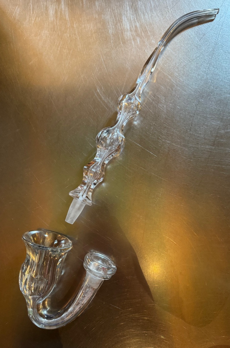 Large Pipe In Blown, Moulded And Cut Bohemian Crystal - 19th Century - 46 Cm-photo-4