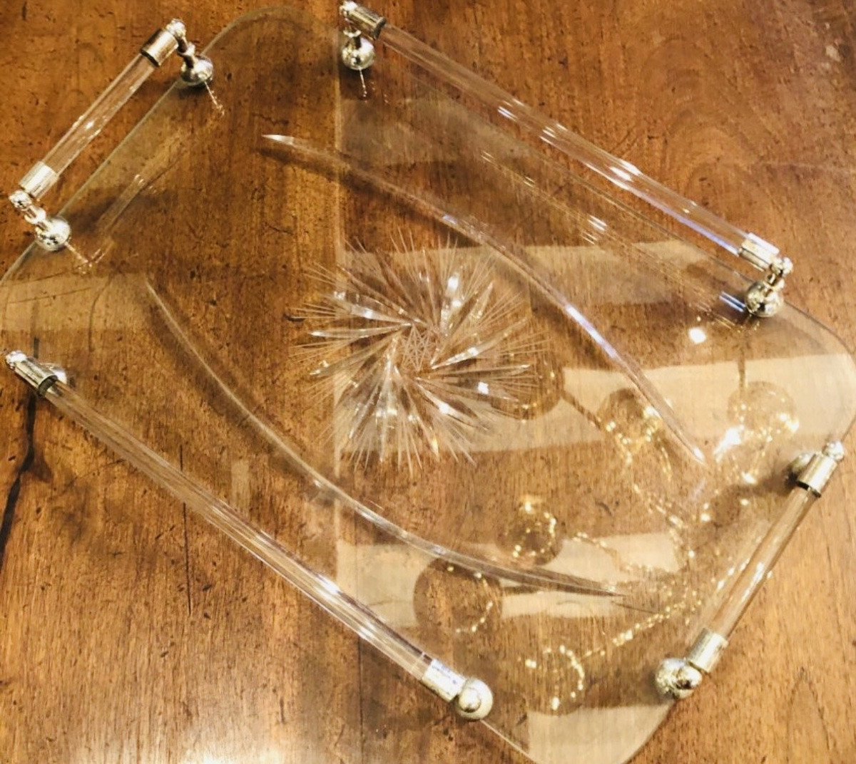 Engraved Crystal And Silver-plated Metal Serving Tray 1940s-photo-3
