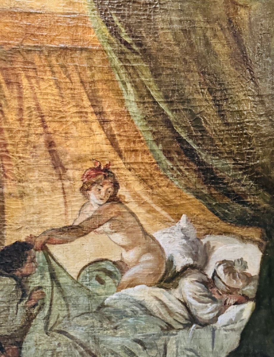 Important tableau galant et libertin du XIXe siècle-photo-3