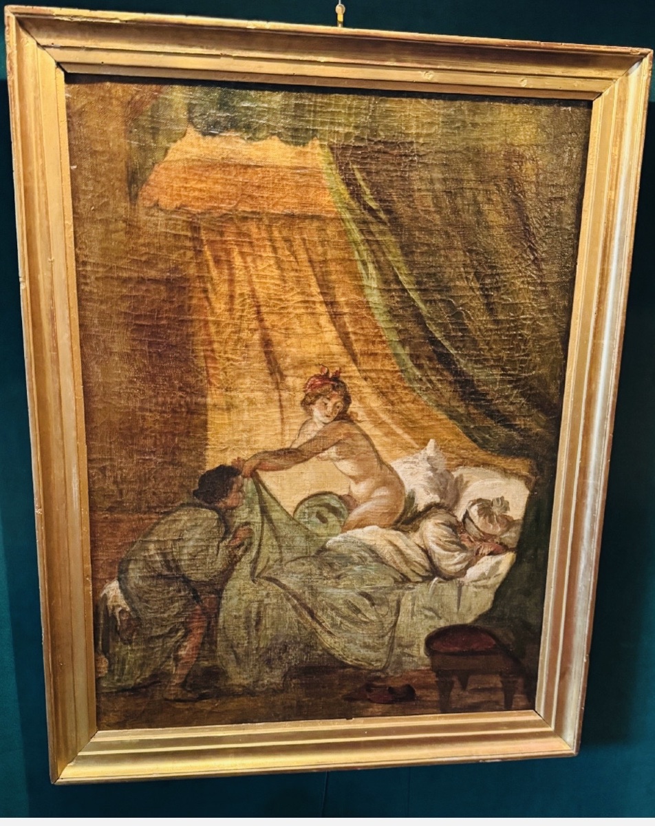 Important tableau galant et libertin du XIXe siècle
