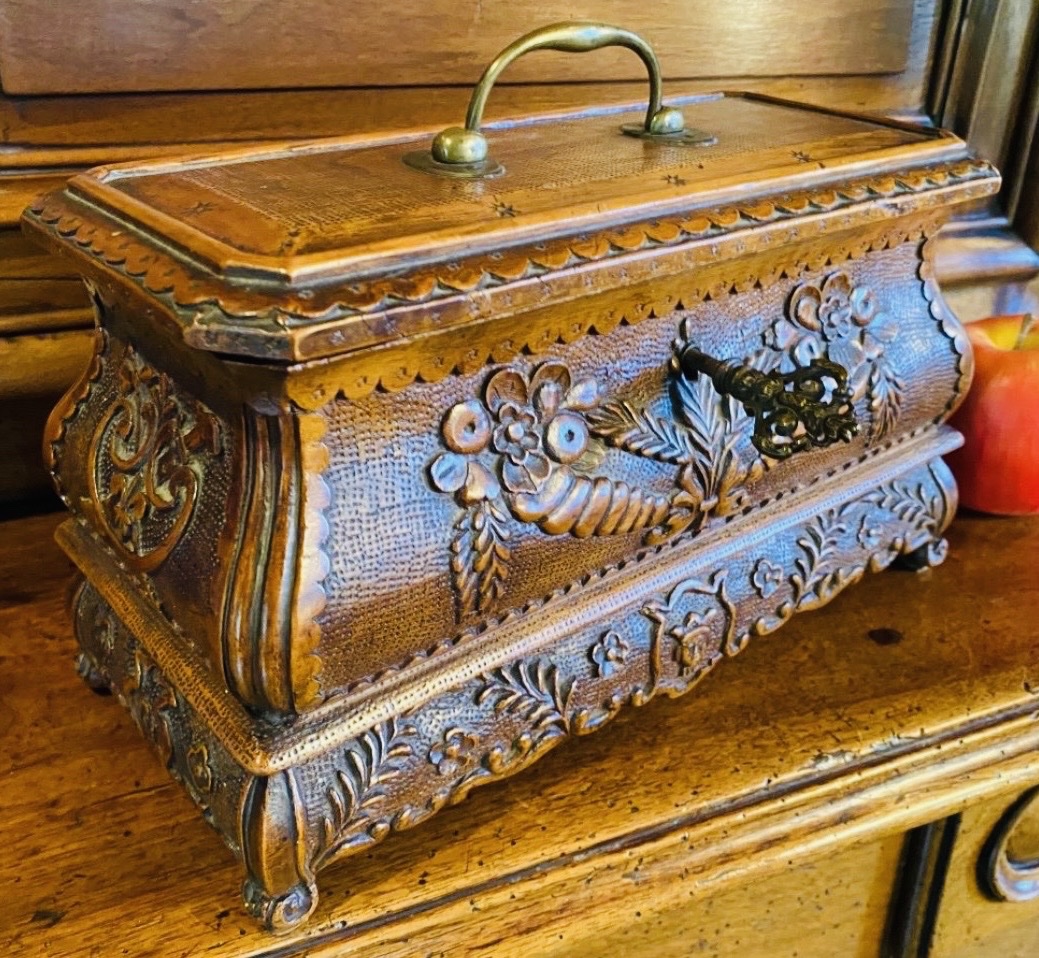 Carved Walnut Rhone Valley Wedding Box, 19th Century