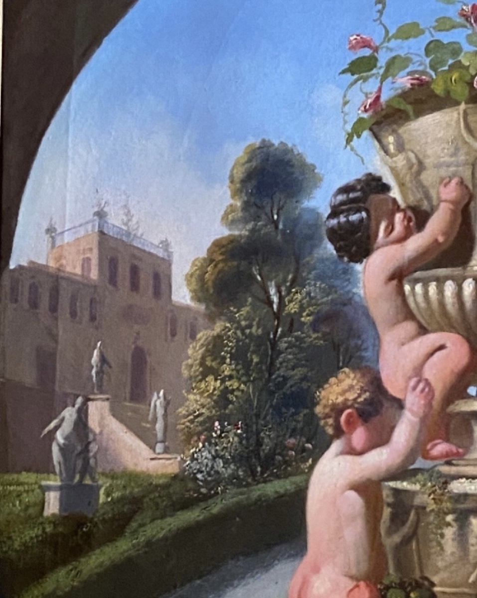 Italian Caprice With Putti And Medici Vase, Oil On Canvas Signed And Dated 1866-photo-7