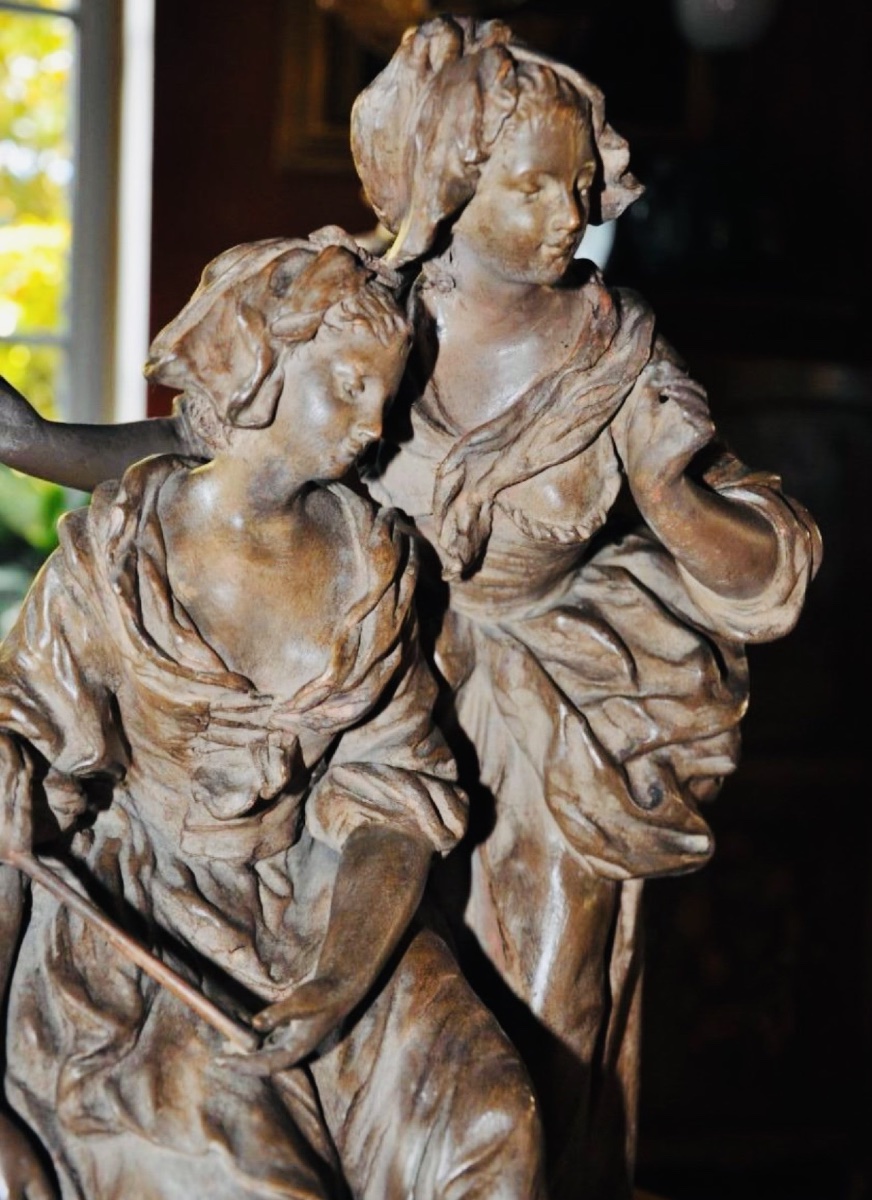 Terracotta Group Of Two Shepherdesses With Doves, 19th Century-photo-3