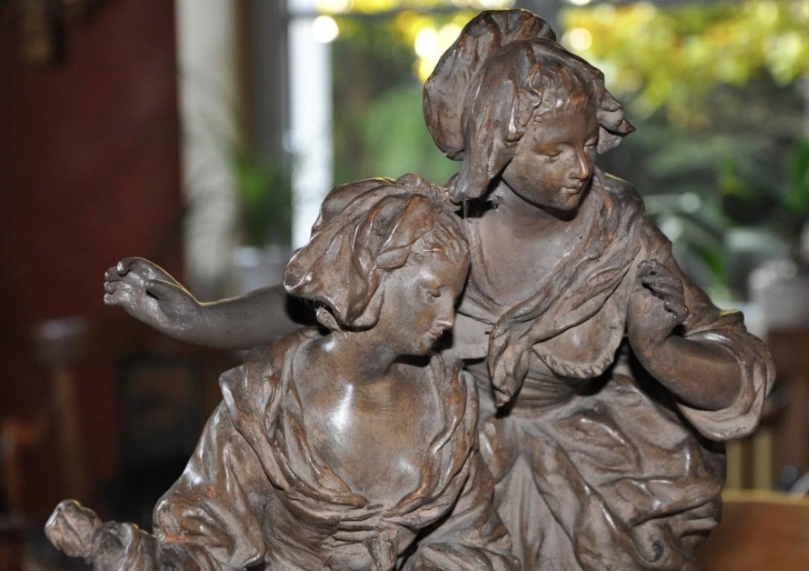Terracotta Group Of Two Shepherdesses With Doves, 19th Century-photo-3
