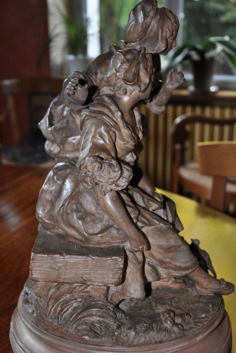 Terracotta Group Of Two Shepherdesses With Doves, 19th Century-photo-4