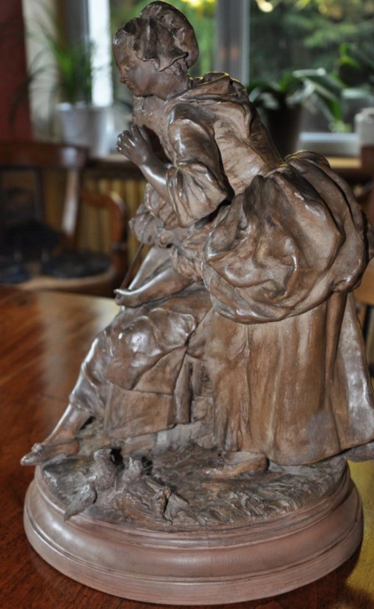 Terracotta Group Of Two Shepherdesses With Doves, 19th Century-photo-6