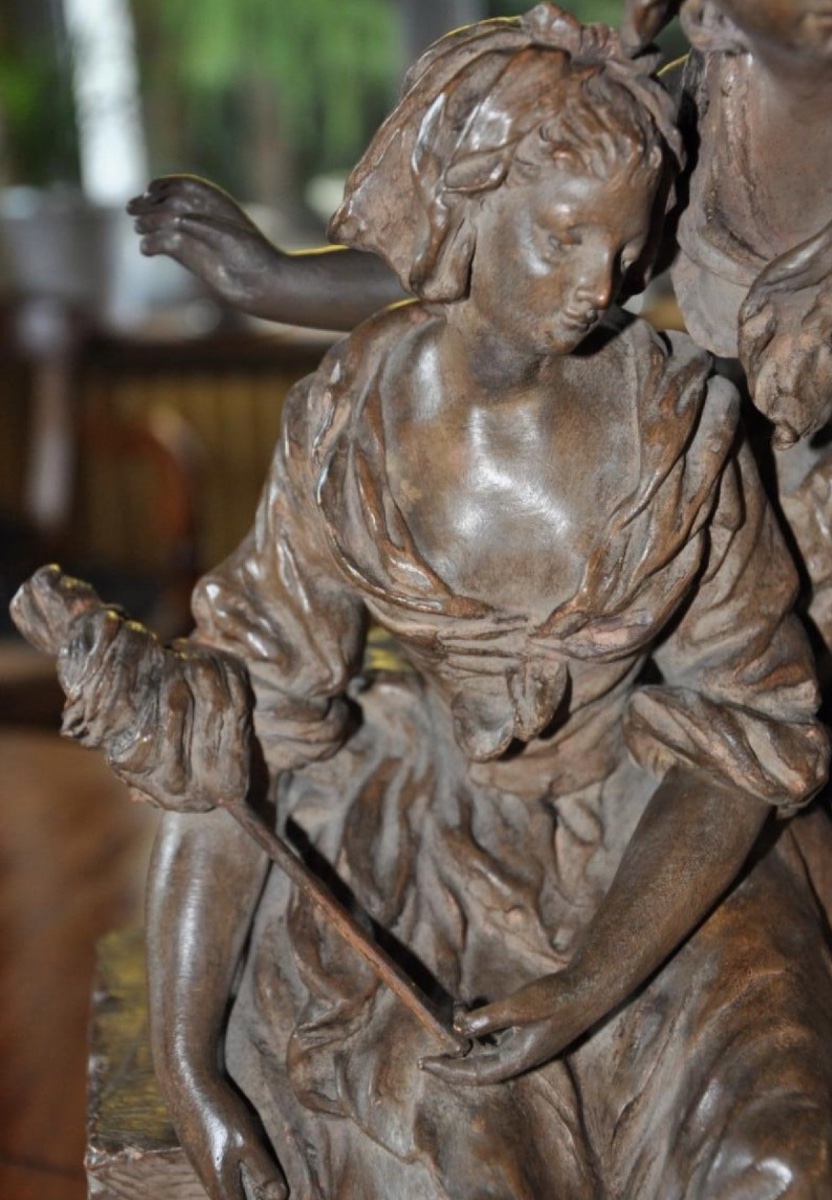 Terracotta Group Of Two Shepherdesses With Doves, 19th Century-photo-7