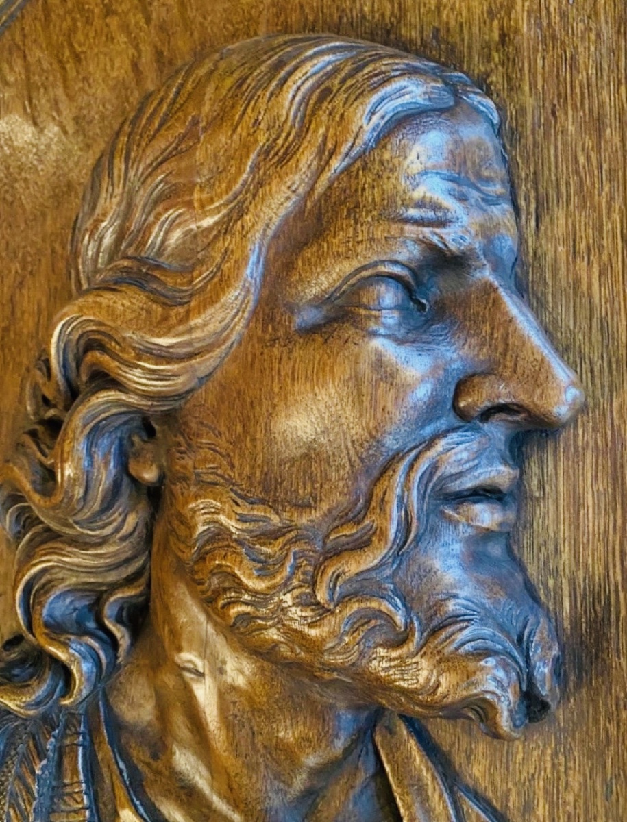 PAIRE DE grands médaillons SCULPTÉS EN HAUT RELIEF : JÉSUS ET LA VIERGE MARIE, FIN DU XIXE-photo-6