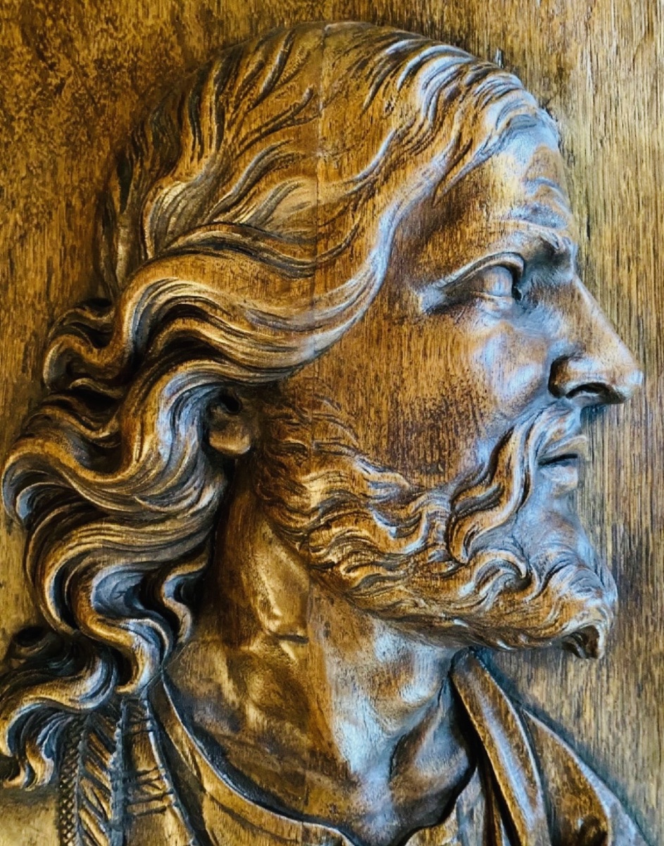 PAIRE DE grands médaillons SCULPTÉS EN HAUT RELIEF : JÉSUS ET LA VIERGE MARIE, FIN DU XIXE-photo-8