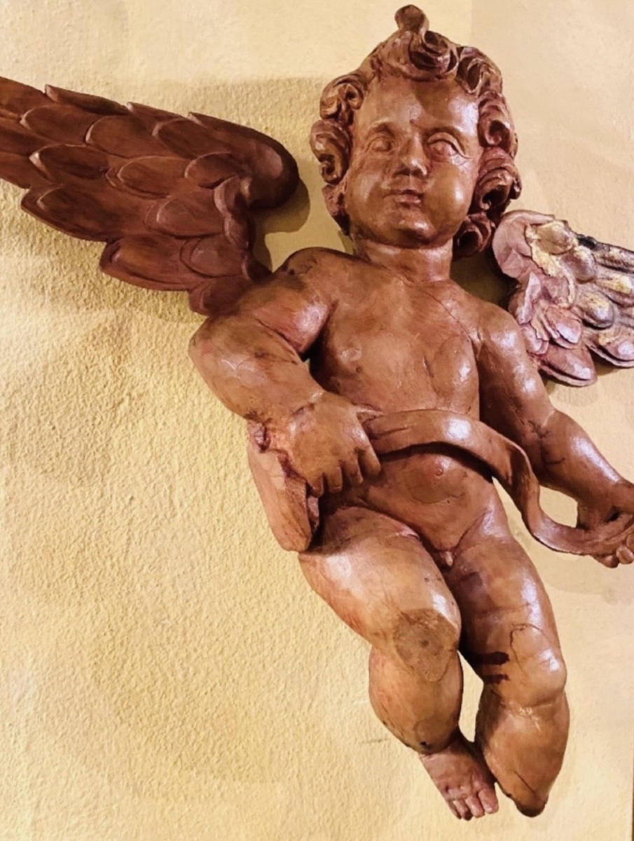 ANGE AU PHYLACTÈRE EN BOIS FRUITIER DU XVIII EME SIÈCLE-photo-1