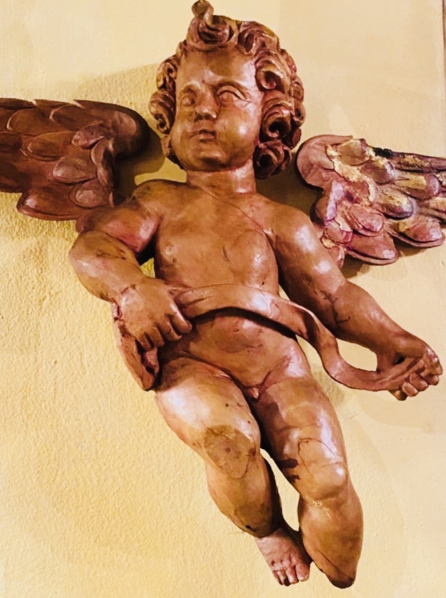 ANGE AU PHYLACTÈRE EN BOIS FRUITIER DU XVIII EME SIÈCLE-photo-2