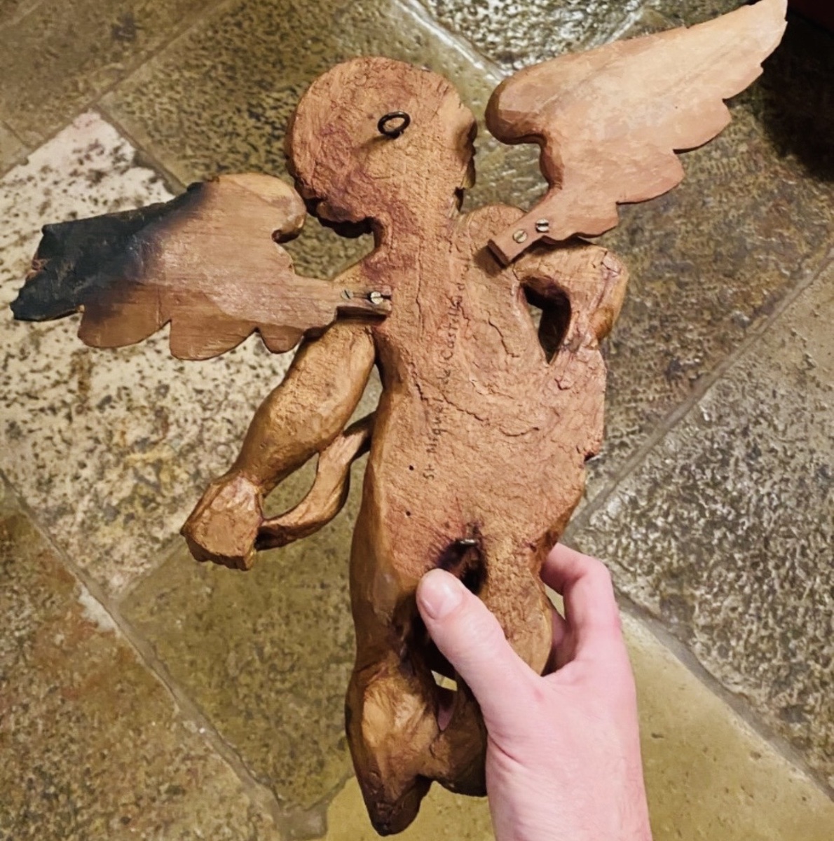 ANGE AU PHYLACTÈRE EN BOIS FRUITIER DU XVIII EME SIÈCLE-photo-4