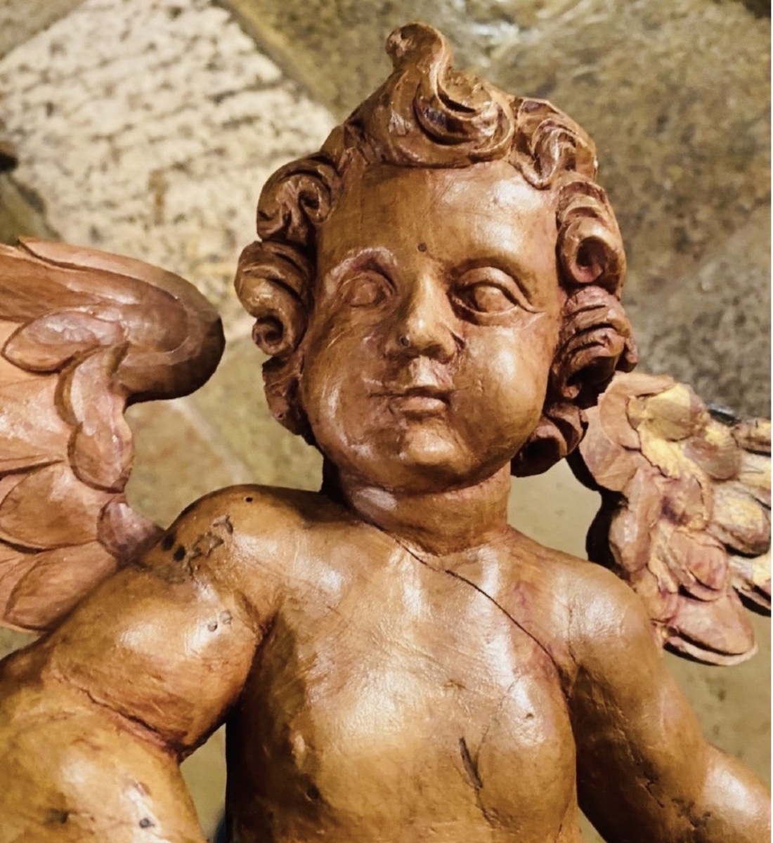 ANGE AU PHYLACTÈRE EN BOIS FRUITIER DU XVIII EME SIÈCLE-photo-7