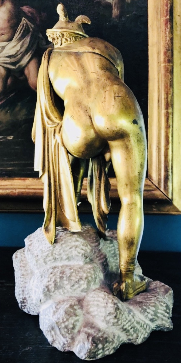 Hermes Or Mercury Reattaching His Sandal, Bronze From The Grand Tour, 19th Century-photo-2