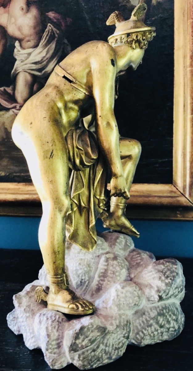 Hermes Or Mercury Reattaching His Sandal, Bronze From The Grand Tour, 19th Century-photo-3