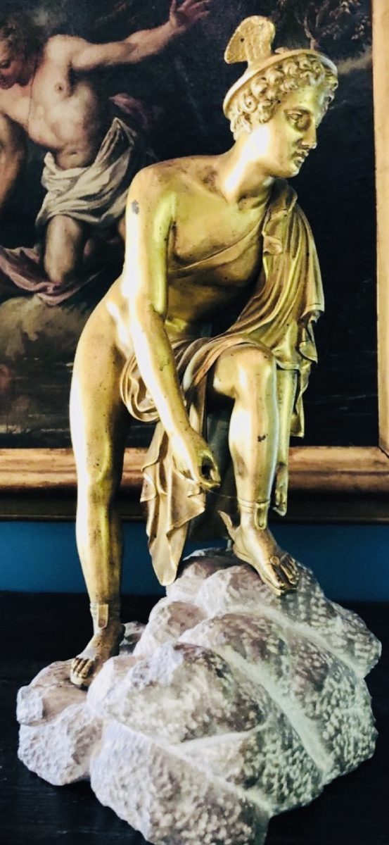 Hermes Or Mercury Reattaching His Sandal, Bronze From The Grand Tour, 19th Century