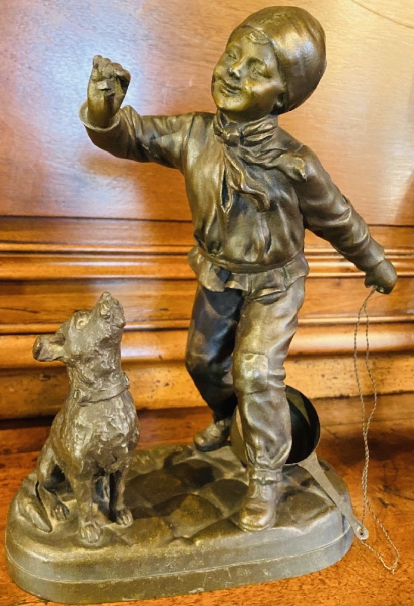 « LA RÉCOMPENSE », JEUNE GARÇON AU CHIEN PAR GEORGES MAXIM, RÉGULE DÉBUT DU XX EME SIÈCLE-photo-3