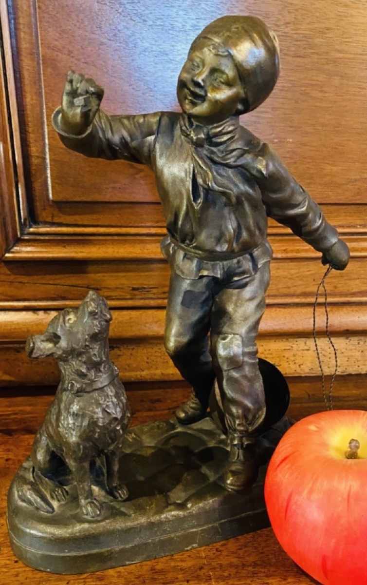 « LA RÉCOMPENSE », JEUNE GARÇON AU CHIEN PAR GEORGES MAXIM, RÉGULE DÉBUT DU XX EME SIÈCLE-photo-4
