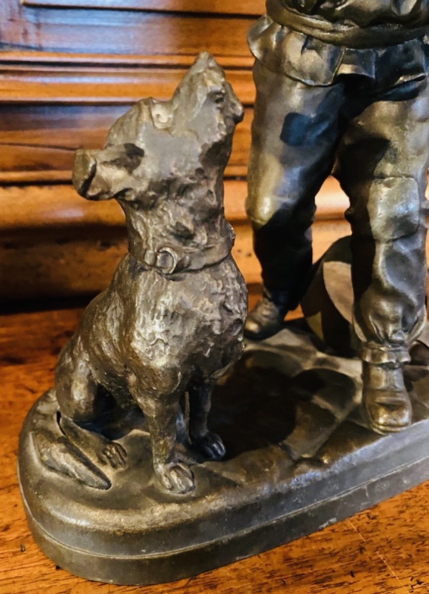 « LA RÉCOMPENSE », JEUNE GARÇON AU CHIEN PAR GEORGES MAXIM, RÉGULE DÉBUT DU XX EME SIÈCLE-photo-3