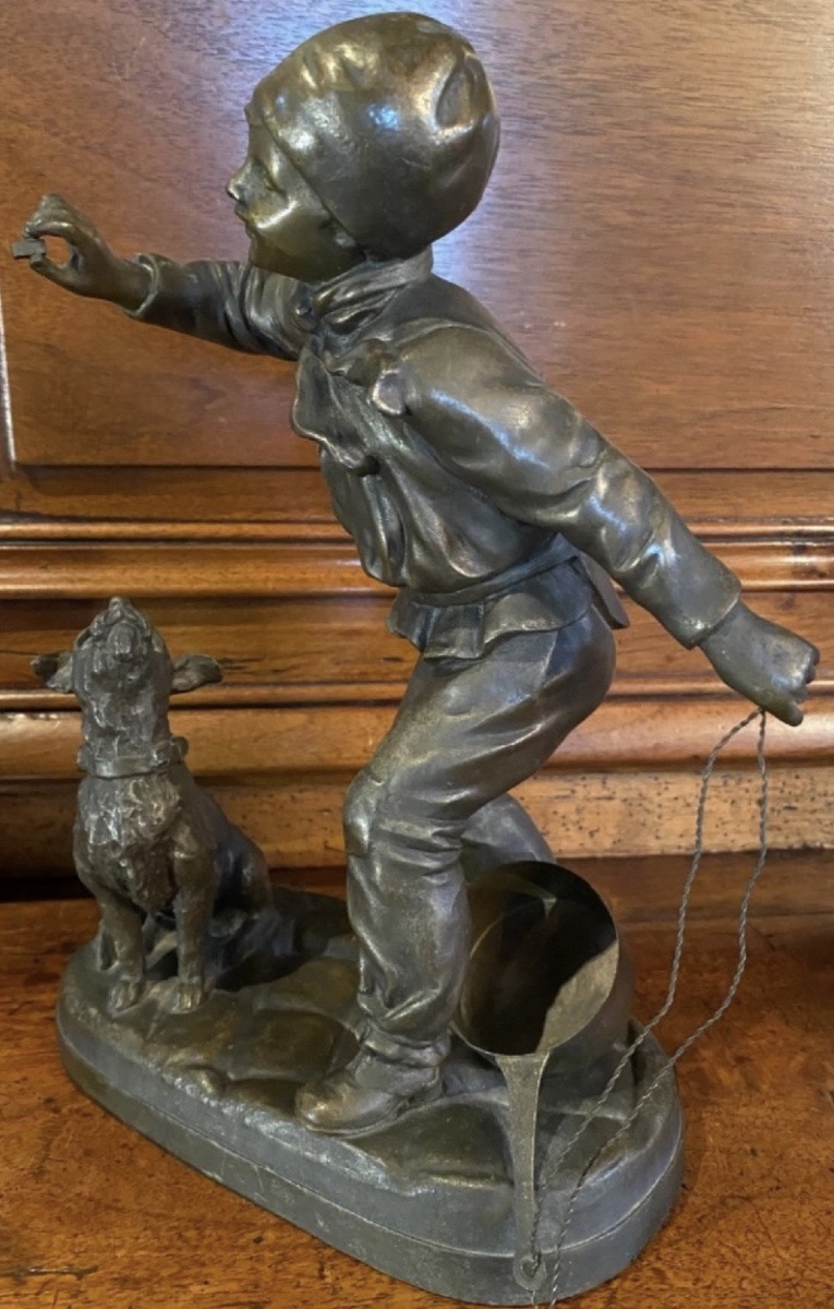 « LA RÉCOMPENSE », JEUNE GARÇON AU CHIEN PAR GEORGES MAXIM, RÉGULE DÉBUT DU XX EME SIÈCLE-photo-6