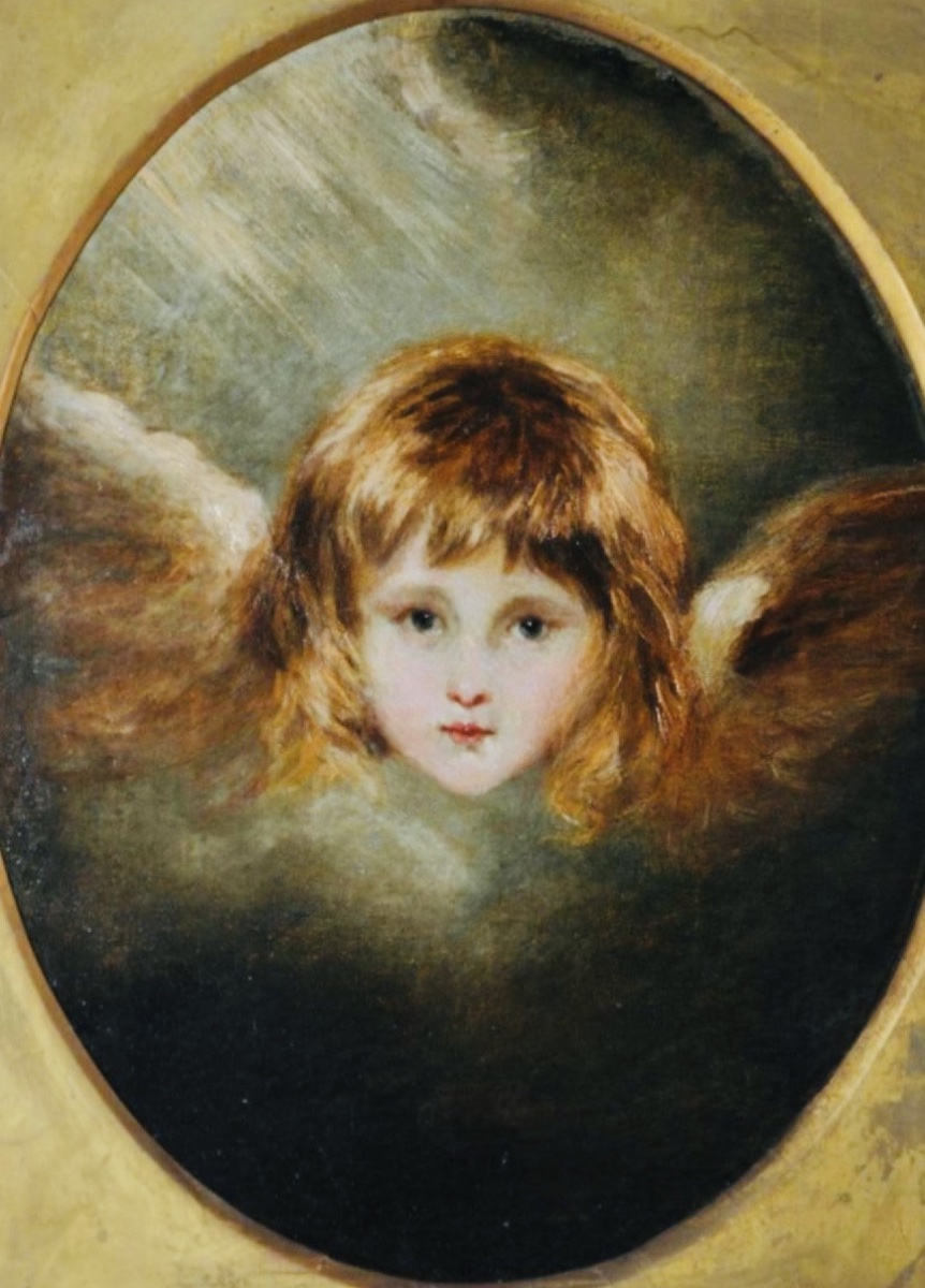 TÊTE D'ANGE, HUILE SUR TOILE XIX ÈME SIÈCLE, D’APRÈS JOSHUA REYNOLDS-photo-3