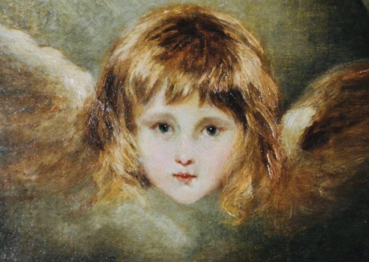 TÊTE D'ANGE, HUILE SUR TOILE XIX ÈME SIÈCLE, D’APRÈS JOSHUA REYNOLDS-photo-1