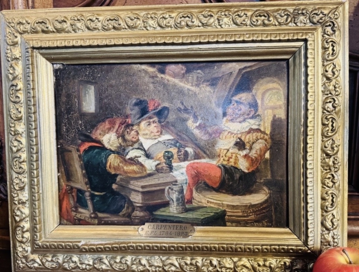 Monkey, 19th-century Oil On Panel-photo-2