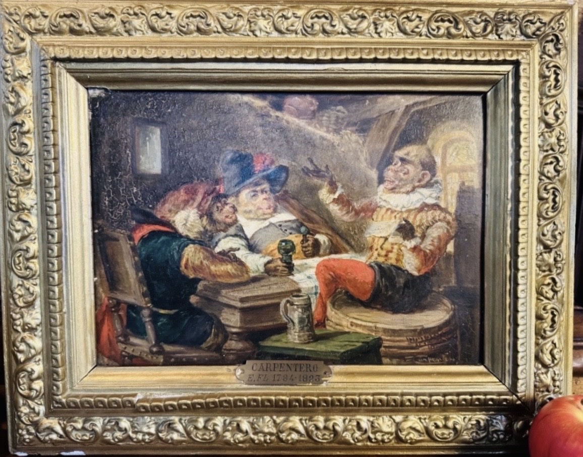 Monkey, 19th-century Oil On Panel-photo-3