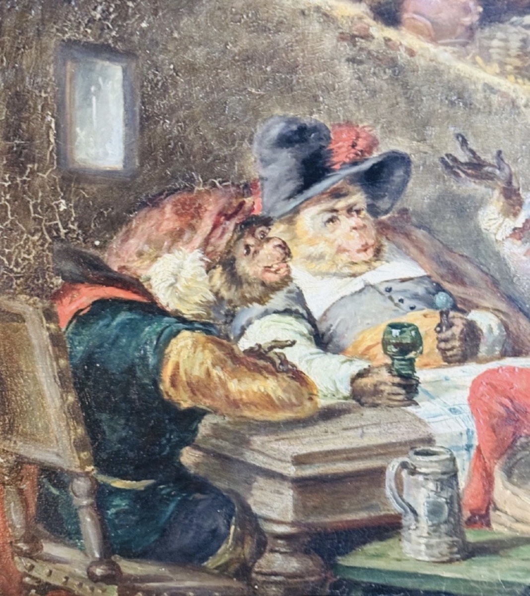 Monkey, 19th-century Oil On Panel-photo-4