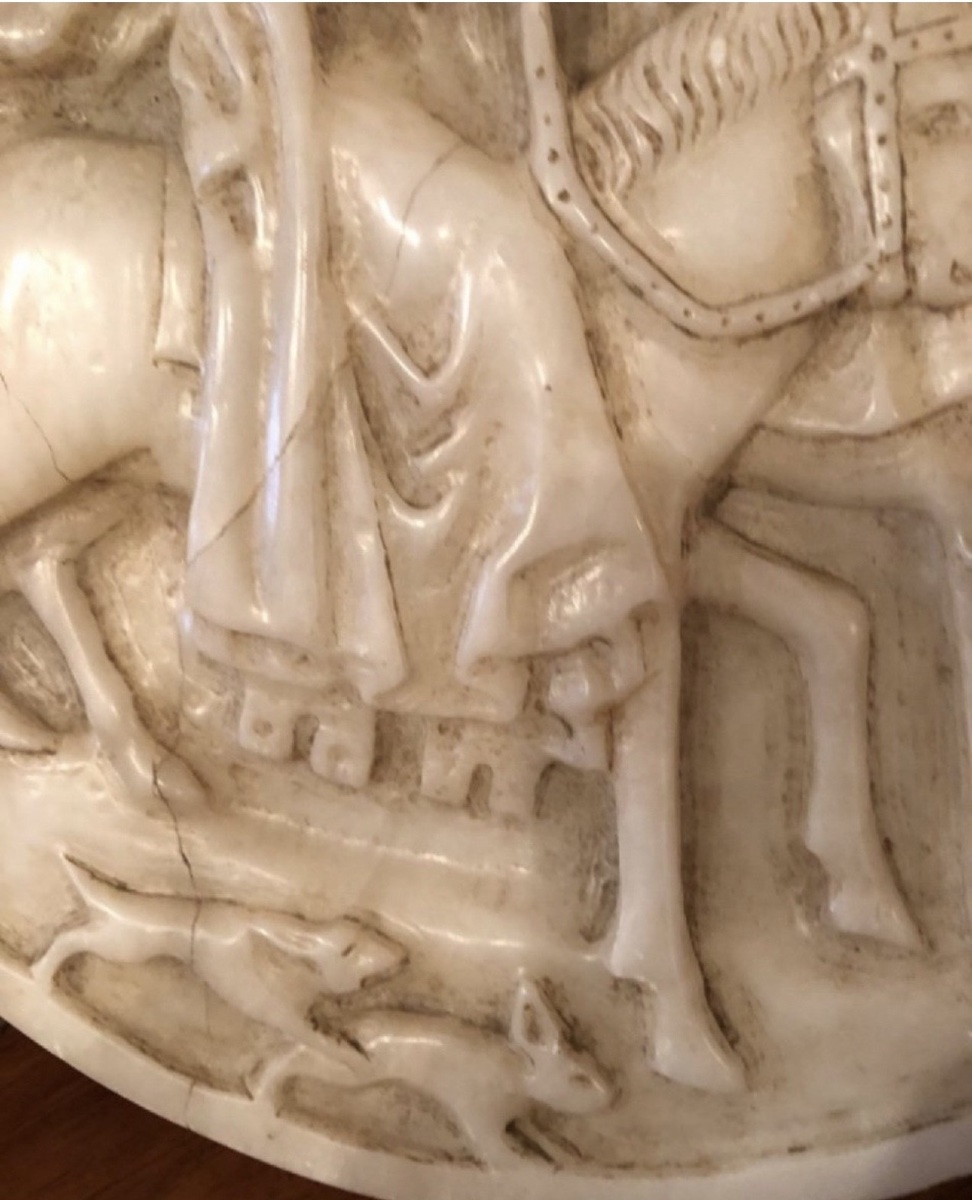 L’amour Courtois, Grand Tondo Sculpté En Albâtre En Fort Relief Du XIXème Siècle.-photo-8