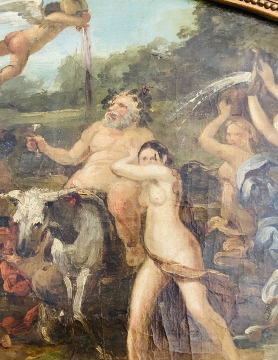 LE TRIOMPHE DE SILÈNE, HUILE SUR TOILE DU XIX EME SIÈCLE-photo-1