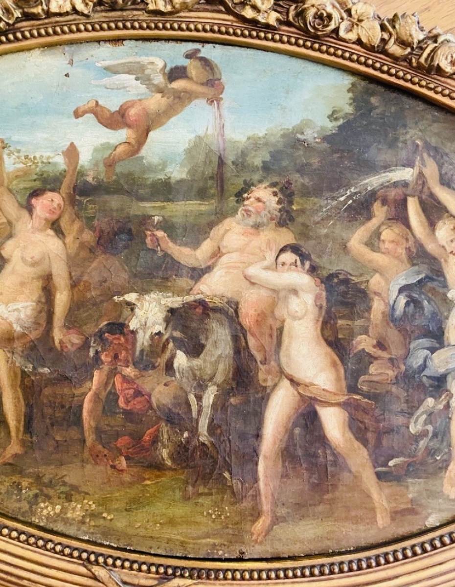 LE TRIOMPHE DE SILÈNE, HUILE SUR TOILE DU XIX EME SIÈCLE-photo-4