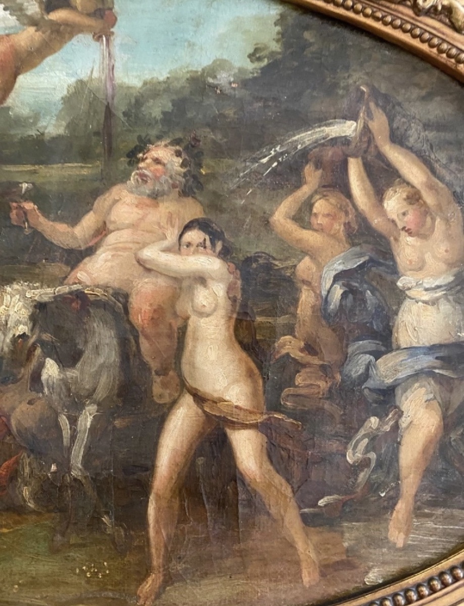 LE TRIOMPHE DE SILÈNE, HUILE SUR TOILE DU XIX EME SIÈCLE-photo-6