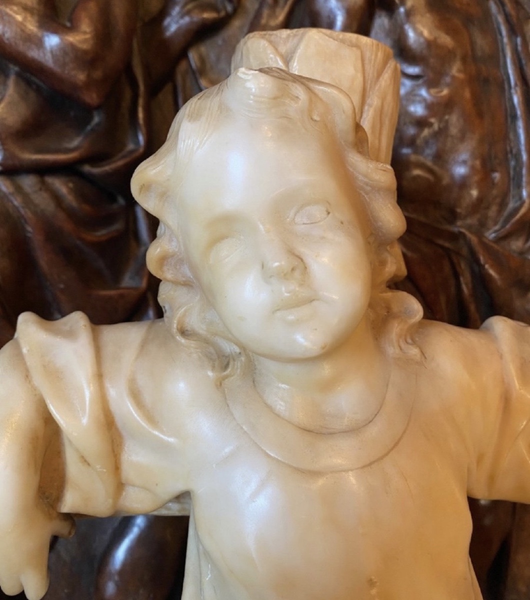 Child Jesus On The Cross, A Rare 19th-century Alabaster Sculpture-photo-2