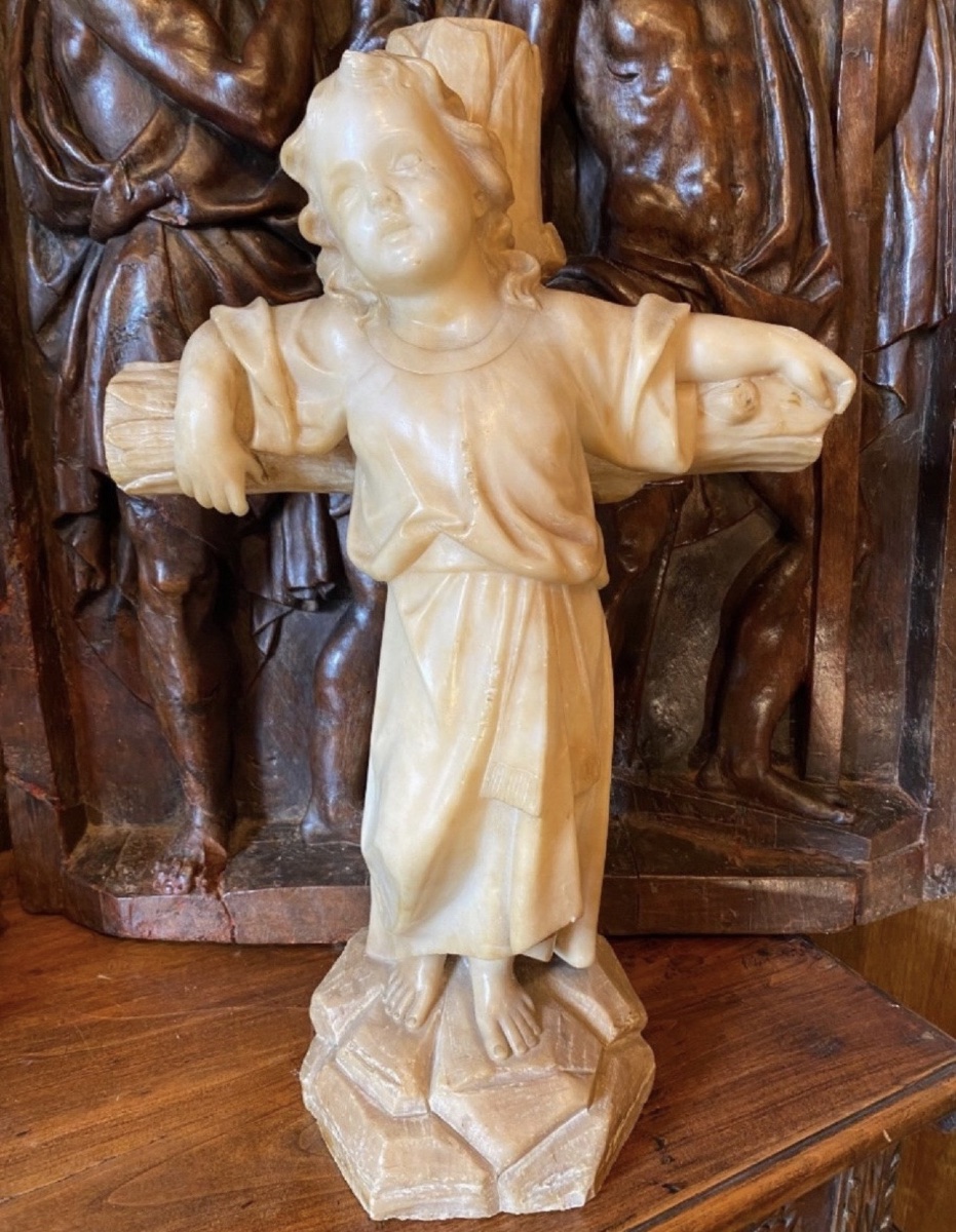 Child Jesus On The Cross, A Rare 19th-century Alabaster Sculpture-photo-3